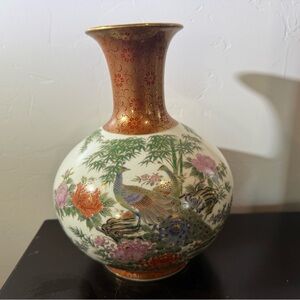 Vintage Shibata Porcelain Flower Vase Peacock Japanese Japan 10” Toyo